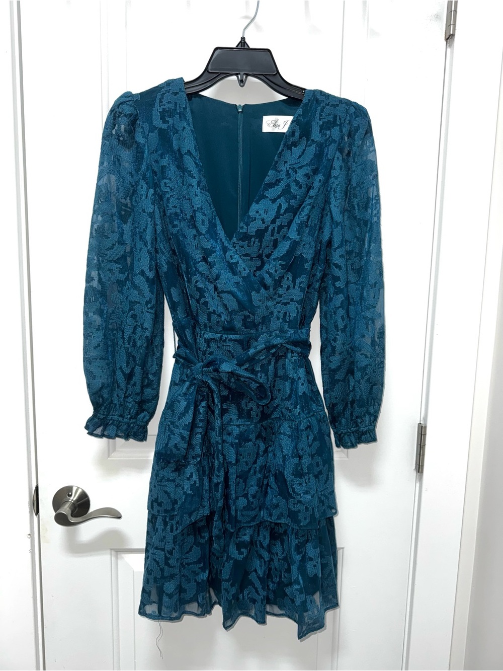 Eliza J Teal Floral Lace Wrap Dress with Belt